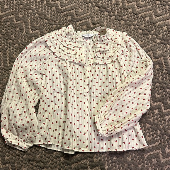 Ruffled Cotton blouse with strawberry print - Picture 1 of 3